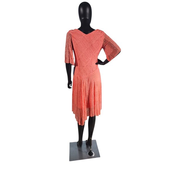 Coral Stretch Lace Bias Handkerchief Hem Casual Dress - NWT Rabbit Rabbit Rabbit - Picture 5 of 10